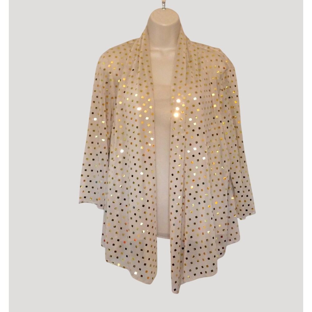 Another Thyme Womens 3-Pc Size 14 Jacket Tank Pants Beige Outfit Gold Accents - Picture 3 of 16